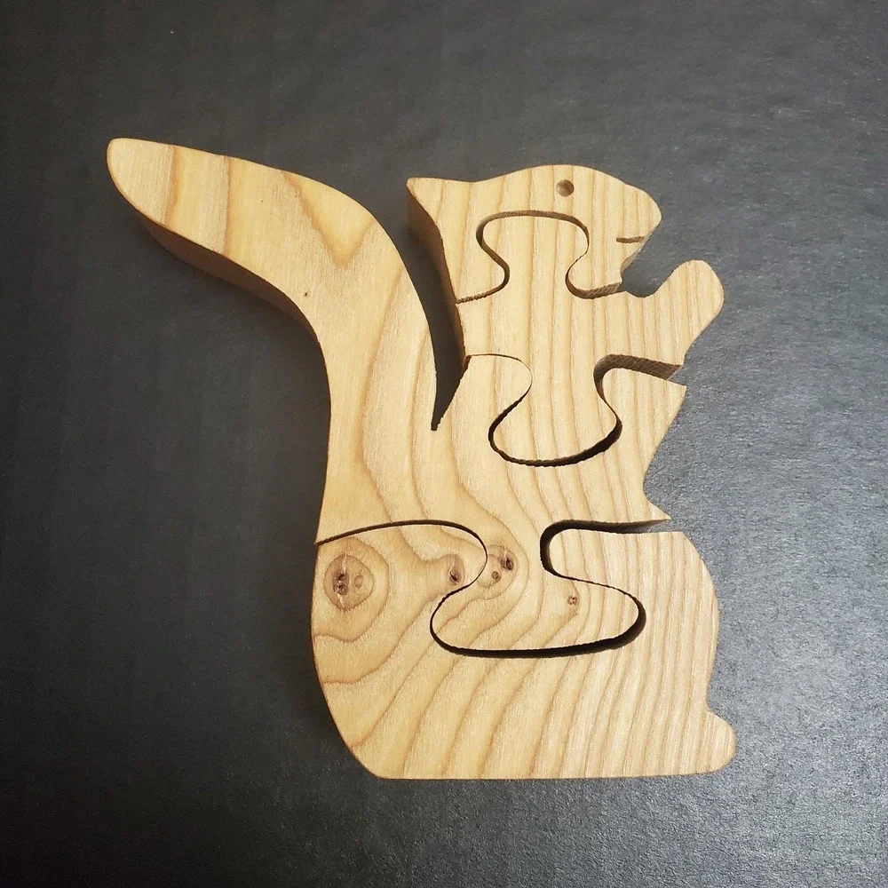 Vintage Wood Squirrel Puzzle Handcut 4 Piece Jigsaw Desk Mantle‎ Decoration
